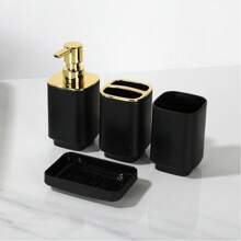 Juego de 6/4 piezas de accesorios de baño chapados en oro, reutilizables, que incluyen papelera, soporte para cepillo de inodoro, soporte para cepillo de dientes, vaso para enjuague bucal, jabonera, botella de jabón, decoración de otoño, regalo de inauguración de la casa, organizador de baño Accesorios de vuelta al colegio