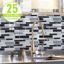 SUPSTICKER 1/25pcs Gray & Black Faux Marble Texture Waterproof Oil-Resistant 2D Effect Kitchen Backsplash Sticker, 9.84x4.72 Inches - Multicolor - View 10