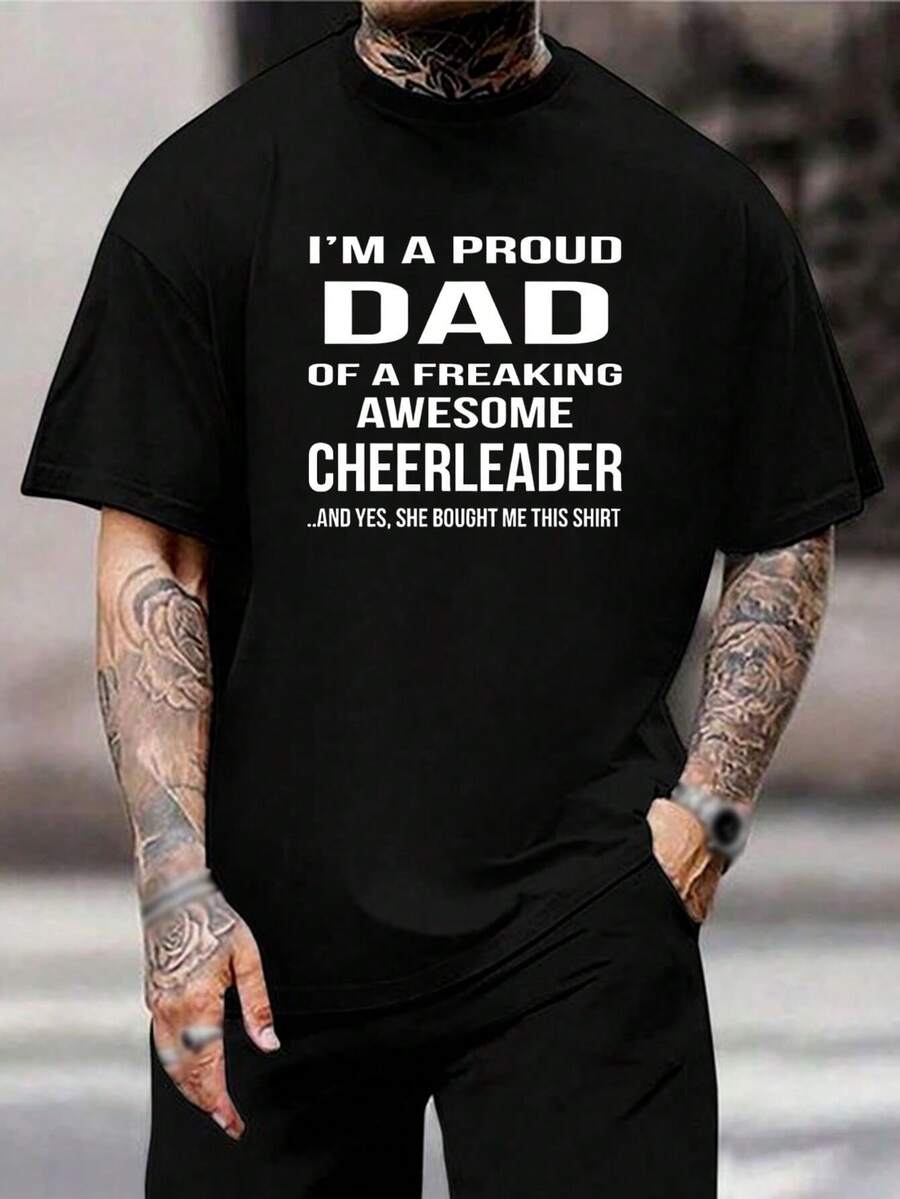 Camiseta de papá animador orgulloso - El mejor regalo del Día del Padre - Camiseta gráfica genial para los amantes de los equipos de porristas - Compra camisetas increíbles para papá en línea - Negro - Ver 1