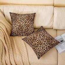 2pcs Leopard Print Pillowcase, Brown Cheetah Pattern Decorative Pillow Cover, Suitable For Teen Bedroom Decor, Single-Sided Design, Pillow Insert Not Included - Coffee Brown - View 5