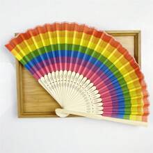 1 buc. Evantai pliabil din in, stil chinezesc, 23 cm, pentru femei, 7 inch, cu os de bambus, potrivit pentru afișare, dans, dimensiune aleatorie a găurii