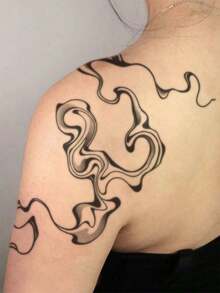 1-3pcs Waterproof And Sweatproof Washable Non-Reflective Temporary Tattoo Stickers Couple Tattoo Art Red Silk Scarf Ribbon Suitable For Daily Use By Fashionable People - Black - View 5