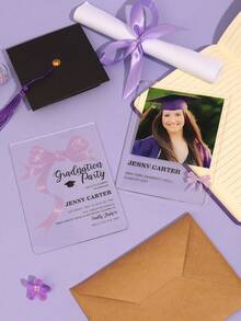 Invitación de fiesta de graduación personalizada con moño negro y foto, plantilla de invitación de fiesta de graduación moderna, tarjeta de invitación a la fiesta - Multicolor - Ver 4