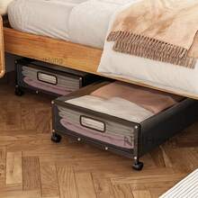 Underbed Storage Box On Wheels Lid Under Bed Sofa Portable Dustproof Organizer - Black - View 4