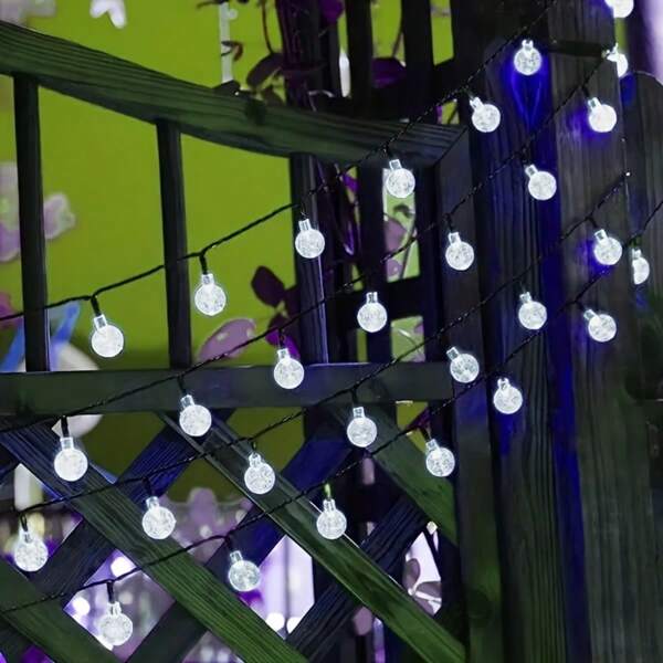 GIRL Solar Bubble Ball lichtsnoer - wit, 20/30/50/100/200 LED, IP65, op zonne-energie met 400 mAh nikkelbatterij, eenvoudige wandmontage, bediening met drukknop voor tuin, terras en buitenruimtes, decoratieve verlichting voor terras, duurzame kunststof behuizing, buitenverlichting voor terras