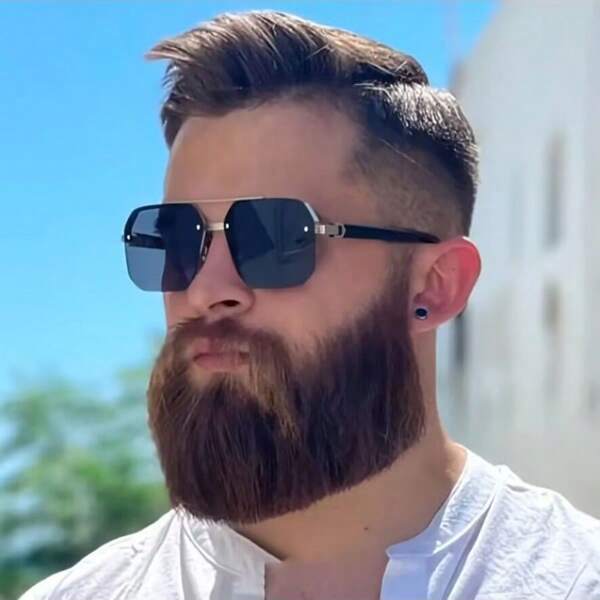 1pc Men's Fashionable Geometric Metal Half-Frame Sunglasses, Casual Outdoor Sports Sunglasses For Everyday Riding Use