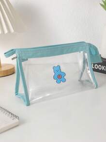 1 Stück Bären Muster transparente Federtasche, einfarbiges Reißverschluss personalisiertes Design Mäppchen, leicht und tragbar Kulturbeutel für Reisen, unverzichtbare Schulsachen für Schule und Schulzeit, Federmappe, Schultasche