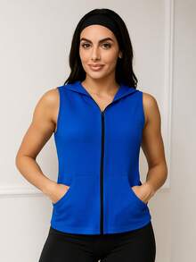 Colete Dry fit com Touca e Ziper - Azul Royal - Visão 2