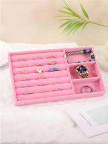 9/1 件粉色天鹅绒首饰托盘，大容量珠宝收纳盒，带独立隔层，可堆叠珠宝展示架，可容纳耳环、项链、手链、戒指、发夹、发带等。情人节天鹅绒首饰托盘 - 彩色 - 查看 14