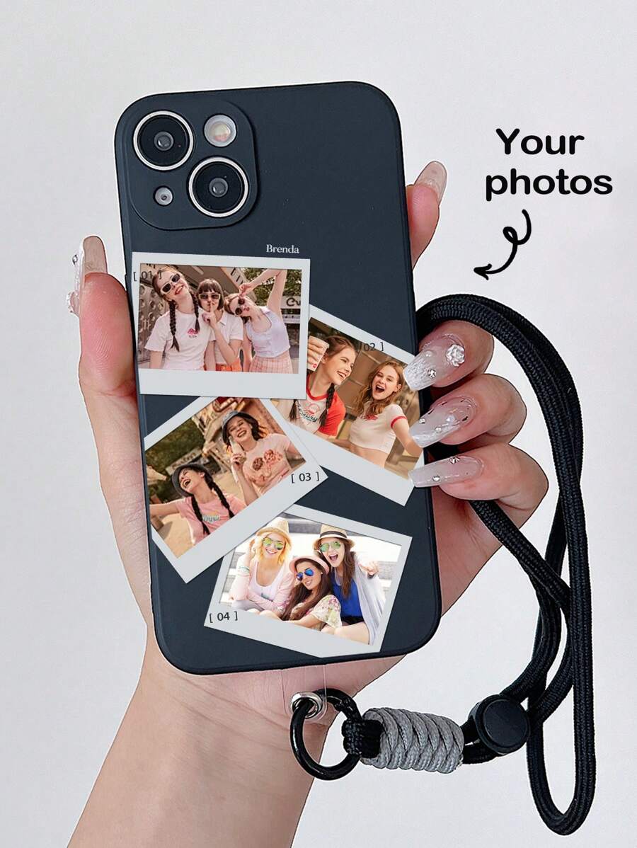 1pc Customized Black Magic Cube Edged Phone Case With String, Anti-Lost Anti-Drop Design, Soft Shell, Lens Hole For IPhone 7/8 Plus, XS, XR, XS Max, 11, 12, 13, 14, 15, 16, Pro Max