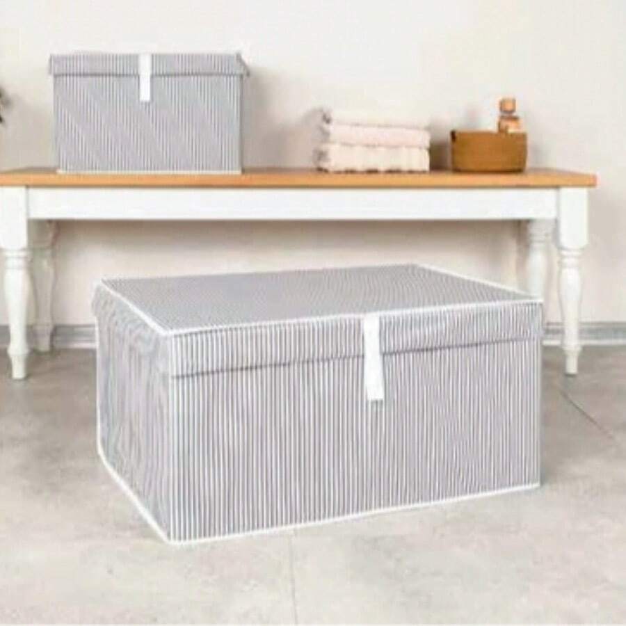 MADE IN TURKEY Multipurpose Storage Box Mega – 60x40x30 Cm Foldable Organizer With Cardboard Support – Durable Nonwoven Spunbond Fabric - Grey - View 1