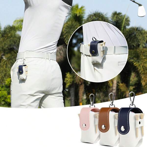 1pc Color Blocked Golf Mini Waist Bag With Buckle Waist Type Golf Bag, High-Quality PU Compact Ball Storage Bag (Can Hold 2 Balls+4 Tees) Suitable For Daily Use, Safety Travel Accessories, Outdoor Waist Hanging Keychain Small Waist Bag, Portable Hands-Free Design, Suitable For Use On The Golf Course, High-Quality Stitching Details