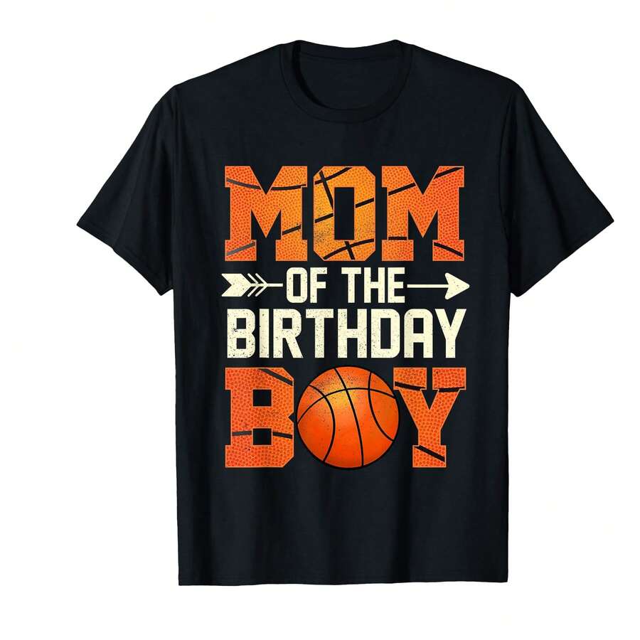 Mom Of The Birthday Boy Basketball Mother Mama Funny T-Shirt>Rav Gifts For Him - Black - View 1
