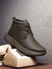 防水二层皮男士靴子柔软舒适运动踝靴加大码39-48高帮运动鞋男式缓冲靴 - 卡其色 - 查看 2