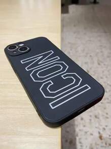 1 pezzo Custodia protettiva per telefono in TPU con testo inglese nero e iconografia di antigraffi e anti-urto, compatibile con 13/14/15 Pro Max, 16/16 Pro/16 Pro Max/16 Plus, 11/12 Pro Max, X/XR/XS Max, 7/8 Plus, 13 Mini/12 Mini, 11 Pro Max, 4 Pro, 14 Plus/15 Plus, design a coppia