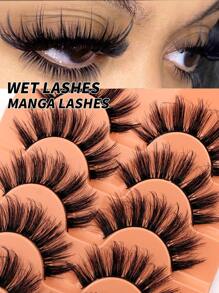 7 pares de pestañas postizas de estilo manga, pestañas postizas de visón falso de ojos de gato, pestañas postizas naturales y completas, extensiones de pestañas voluminosas, artículos esenciales de viaje, herramientas de maquillaje, pestañas postizas