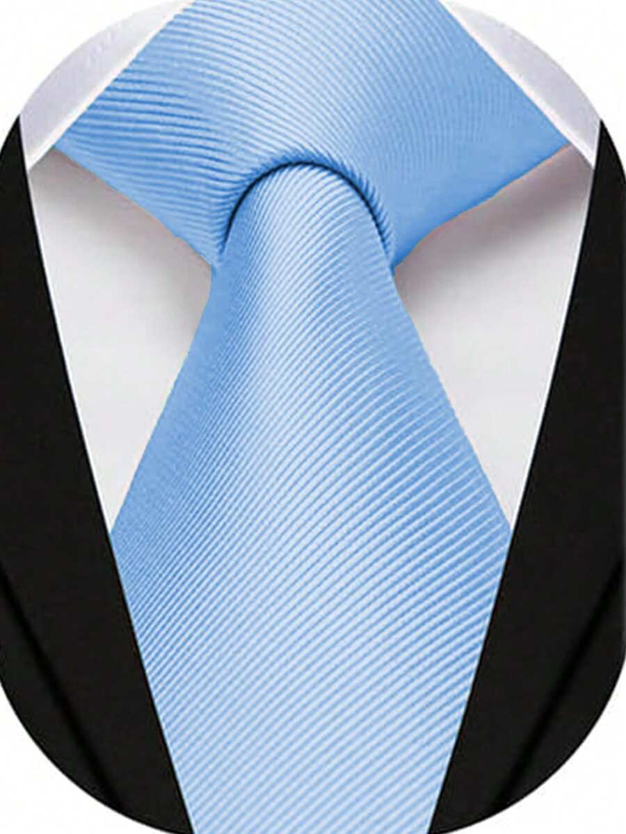 1 Pc Men's Fashionable Light Blue Solid Fine Stripe Necktie, VersatileMen Necktie - Baby Blue - View 1