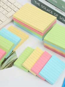 100pcs Multi-Color Line Pattern Sticky Notes, 4 Colors, Portable Student Memo Mark Writing Notebook, Self-Adhesive, Easy To Use Notepad For Office, Home, School,School Supplies,Back To School