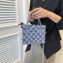 Nuevo bolso de mano de primavera/verano con bloque de color, cuadros y flecos, bolso de hombro cruzado casual y versátil para mujer