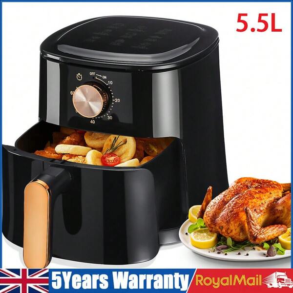 OYAJIA ‌✨5.5L Large Air Fryer Oven - 1800W Rapid Air Circulation For Oil-Free Healthy Cooking | 60-Min Timer, Non-Stick Basket & Adjustable Temp | Energy Efficient, Easy Clean Black Airfryer (UK Plug)