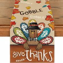 秋季感恩节桌布 - 火鸡秋叶枫叶南瓜图案可水洗可重复使用涤纶饰边，适合家庭聚会、节日餐饮、秋季派对 - 耐用多场景