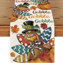 秋季感恩节桌布 - 火鸡秋叶枫叶南瓜图案可水洗可重复使用涤纶饰边，适合家庭聚会、节日餐饮、秋季派对 - 耐用多场景