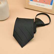3 Peças/Conjunto Gravata Formal Preta com Listras Diagonais e Zíper, Conjunto de Gravatas para Negócios