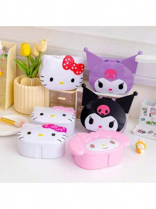 Sanrio 1 pieza Caja de joyería linda y adorable de Kuromi, KTM, My Melody, caja de almacenamiento de plástico con espejo, organizador de escritorio, regalo, para útiles escolares, de vuelta a la escuela