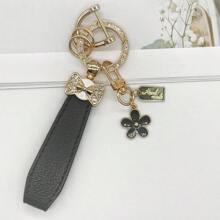 Bowtie & Sakura Duo! 1 Alloy Metal Leather Strap Keychain, Hang Car Keys, Door Keys, Bags – Stylish & Practical!
