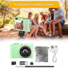 W&O Retro Digital Camera 32GB HD 1080P 44MP 2.4'' LCD Display Screen 16X Zoom Anti-Shake, Listen Music/Play Games, With 32GB Card, Rechargeable Mini Camcorder For Beginners, Ideal Gift For Birthday - Green - View 4
