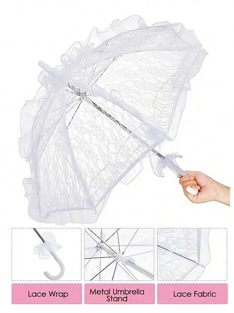 1 PIEZA Elegante paraguas blanco de encaje para boda, parasol de novia romántico de encaje, perfecto para accesorios de estudio fotográfico, ceremonia de boda, fiestas, despedida de soltera, cumpleaños, día de la madre, jardín, verano, decoración de habitación, graduación, campamento, herramientas portátiles, esenciales de verano - Multicolor - Añade 5