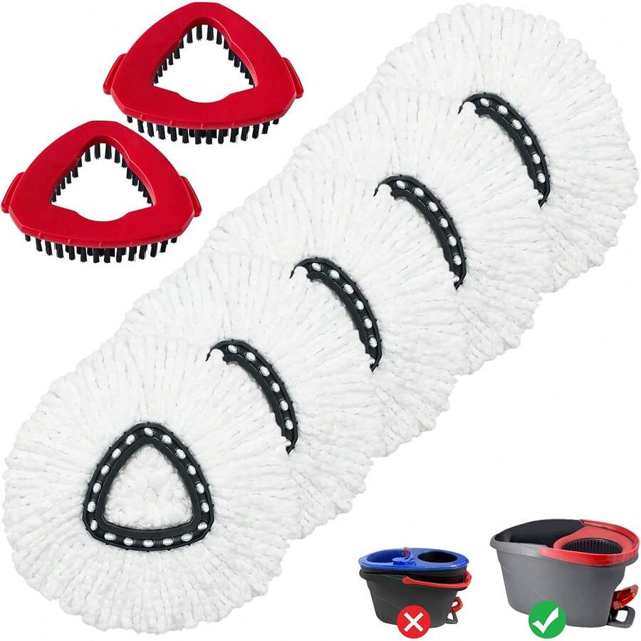 Mop Heads Replacement For Ocedar, Mop Replace Head For Ocedar EasyWring 1 Tank, Microfiber Spin Mop Refills, Include 5 Spin Mop Replacement Head Deep Cleaning Machine Washable With 2 Scrubber Mop Head - White-5 Mop Heads & 2 Scrubber - View 1