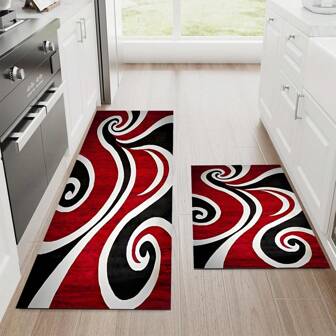 1 pieza Alfombra de cocina de poliéster con patrón abstracto duradero, adecuada para cocina, sala de estar, porche, balcón - lavable a máquina, alfombrilla de decoración de la cocina moderna duradera, alfombra de piso de mesa