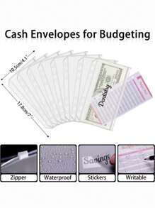 30/15/12pcs Adhesive Pocket A6 Clear Loose Leaf Odorless Waterproof 6 Hole Zipper Bags, Ticket/Cash Holder Pouch,Back To School,School Supplies