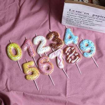 1-10 stuks rechte kaarsen met cijfers 0-9, gekleurde donutkaarsen, creatieve kaarsen, geschikt voor verjaardagsfeestjes, verjaardagstaartkaarsen, wenskaarsen, taartdecoratiekaarsen