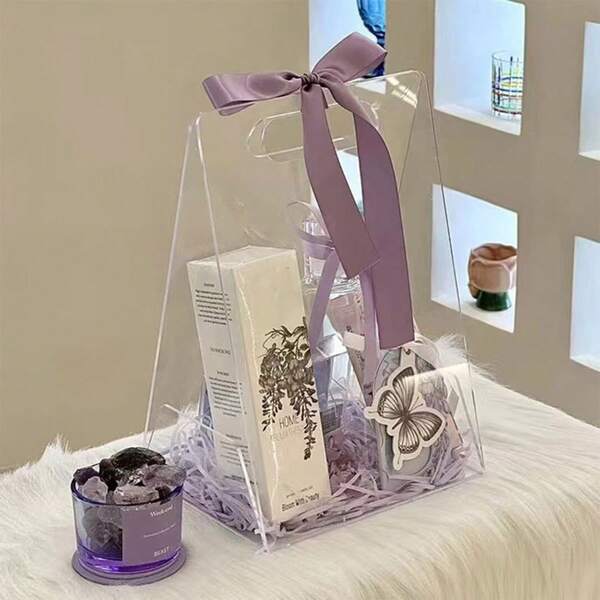 1pc Acrylic Transparent Wedding Flower Basket, Hand Held Flower Bag, Wedding Favor, Wedding Gift, Acrylic Flower Vase Suitable For Party Decor, Wedding Favor, Event Flower Bag, Gift Display Bag Summer Birthday Gifts Beach Back To School School Supplies Room Decor