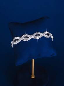 时尚镂空几何项链、耳环和手链套装，闪亮水钻新娘首饰套装，适合婚礼、宴会、舞会、派对 - 銀黑 - 查看 10