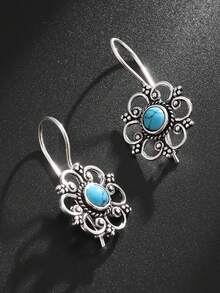 Vintage elegante türkisfarbene blumenförmige Ohrringe, geeignet für Partys und Feiertage - Mode - Übersicht 5