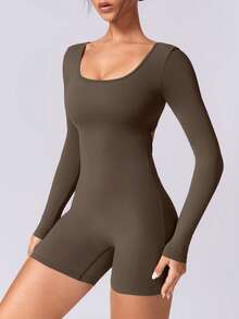 NcmRyu 1 pieza Mono con diseño fruncido en forma de V para levantar el trasero de mujer para correr, gimnasio, entrenamiento - Café integral - Ver 7