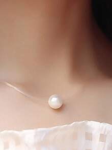 1pc Invisible Necklace With Single Faux Pearl Pendant, Suitable For Everyday Wear - Multicolor - View 2
