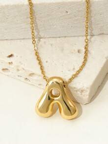 1pc Stainless Steel Asymmetrical Letter & Bubble 3D Pendant Necklace, Fashionable Jewelry Gift For Women - Yellow Gold - View 25