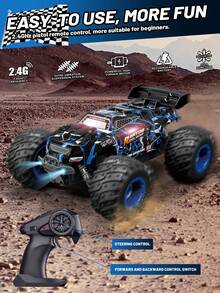 1pc 1:18 Scale High Speed RC Off-Road Truck, 22km/H Max Speed, 4WD All-Terrain Remote Control Vehicle With LED Lights, High & Low Speed Adjustment, Rechargeable Battery, Perfect Gift For Children Aged 6-14, Ideal For Birthday, Holiday, Christmas, Easter - Multicolor - View 2