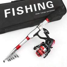 Nuevo set de equipamiento de pesca con 1 caña y 1 carrete, caña de pescar roja y plateada (opciones de longitud de 1.8m, 2.4m, 3m, 3.6m), carrete de pesca rojo, incluye 1 caña, 1 carrete, 1 accesorio, 1 bolsa de equipo, 1 agarrador de pescado - Rojo - Ver 3
