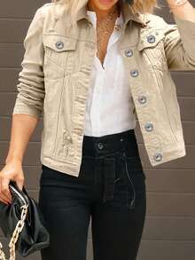 Classic Denim Jacket – Razor Cut-Outs & Vintage Wash | Edgy Button-Up Style - Coffee Brown - View 5