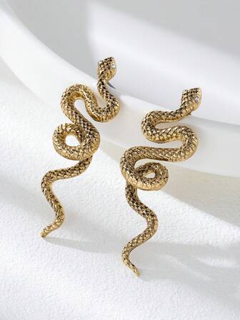 Pendientes de metal dorado con forma de serpiente vintage 2025, joyas colgantes largos para mujeres, estilo de Europa y EE.UU.
