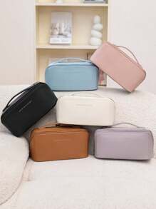 1 pièce Sac cosmétique imperméable à double couche, sac de maquillage en PU, sac de toilette de voyage en PVC, porte-pinceau de maquillage grande capacité, sac organisateur multifonction pour l'été, sac de voyage portable, sac de plage, boîte de rangement pour maquillage de salle de bain, convient pour le salon, la cuisine, la salle de bain, la Saint-Valentin, les demoiselles d'honneur, les anniversaires, les amis, les professeurs, les vacances, la mère, organisateur de voyage cosmétique, accessoires à fermeture éclair, manucure