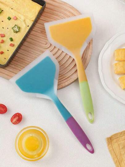 1 件硅胶铲，鸡蛋翻面器，不粘锅翻面器，宽厨房铲，烹饪用具，耐热且易于清洁，带挂孔的彩色手柄，适用于日常烹饪、早餐、煎蛋卷、煎饼、家庭厨师、烹饪爱好者、实用厨房小工具