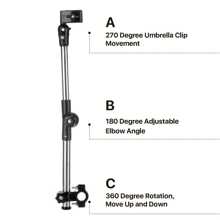 Regulowany uchwyt na parasol ze stali nierdzewnej do wózka inwalidzkiego i roweru – składana konstrukcja z obrotowym złączem, ochrona przed słońcem i deszczem, akcesoria do wózków dziecięcych, rama w 100% metalowa, czarny, wielofunkcyjny uchwyt na parasol | Konstrukcja łącząca | Konstrukcja ze stali nierdzewnej