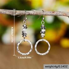 1 Pair Boho Style Vintage Textured Round Hoop & Beaded Pendant Earrings, Fashion Minimalistic Design, Suitable For Women's Daily, Gatherings, Gifts, Jewelry