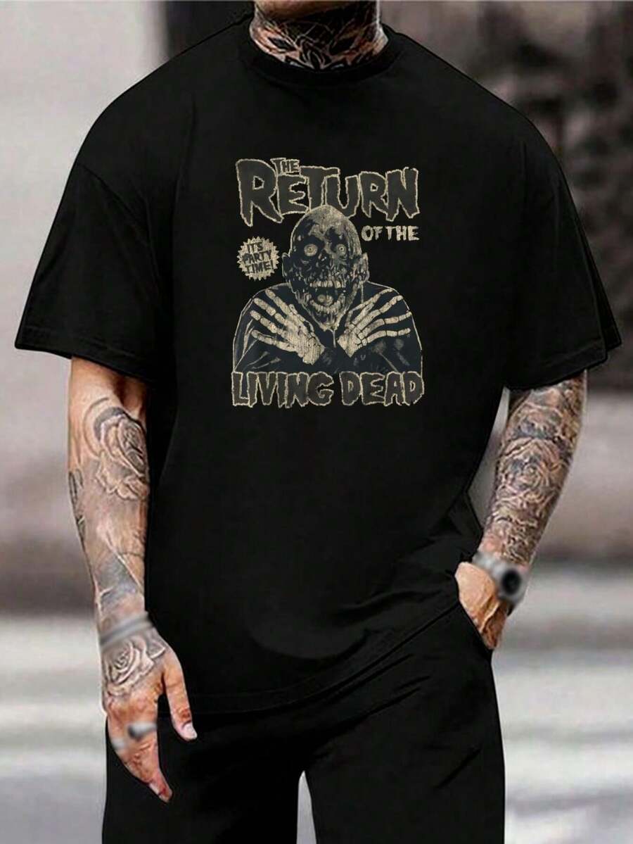 Camiseta de Regreso de los Muertos Vivientes - Camiseta de Película de Terror Clásica - Ropa de Zombies para Hombres y Mujeres - Camiseta Casual para Disfraz de Halloween - Algodón Negro - Negro - Ver 1